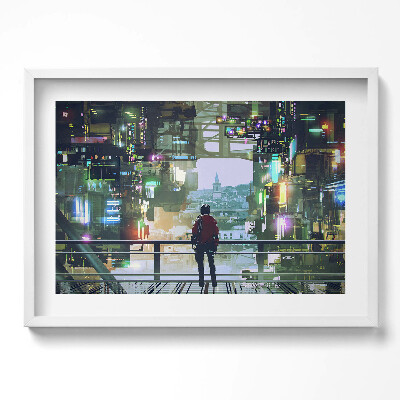 Obraz w ramie Miasto Cyber Punk