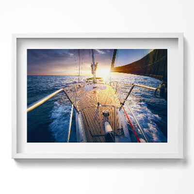 Obraz w ramie Zachód słońca na pokładzie żaglówki