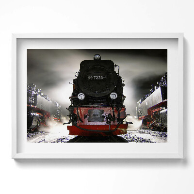 Obraz w ramie Lokomotywy nocą
