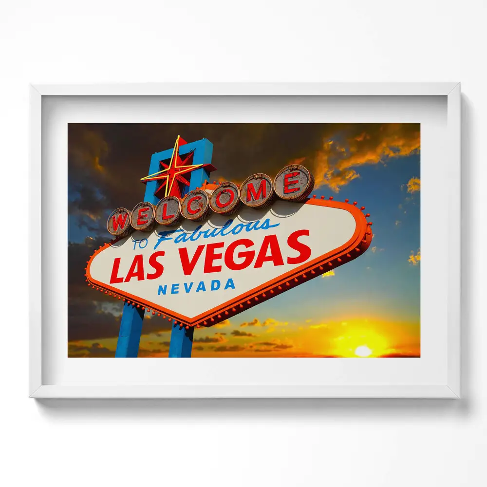 Obraz w ramie Znak Las Vegas o zachodzie słońca