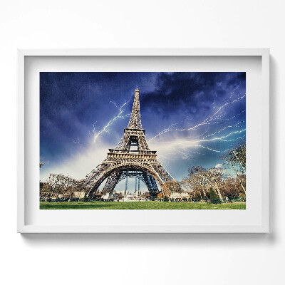 Obraz w ramie Wieża Eiffla, pioruny i burza