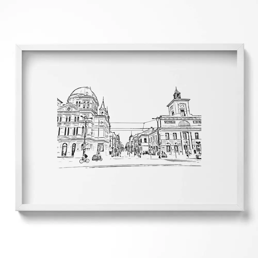 Obraz w ramie Poznań ilustracja starego miasta