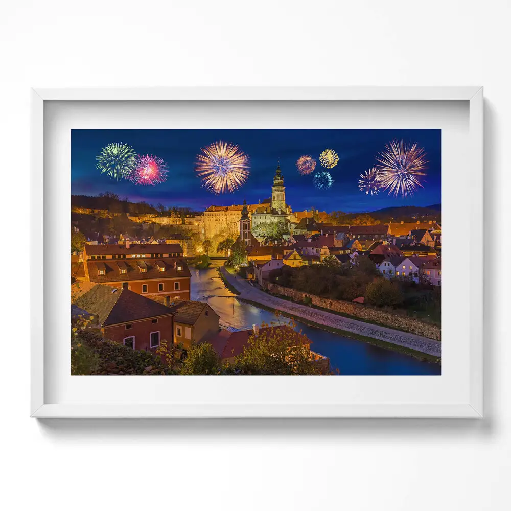 Obraz w ramie Fajerwerki Krumlov Czechy