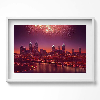 Obraz w ramie Miasto nocą fajerwerki w Philadelphia