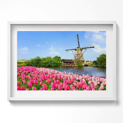 Obraz w ramie Holenderski wiatrak z kwiatami