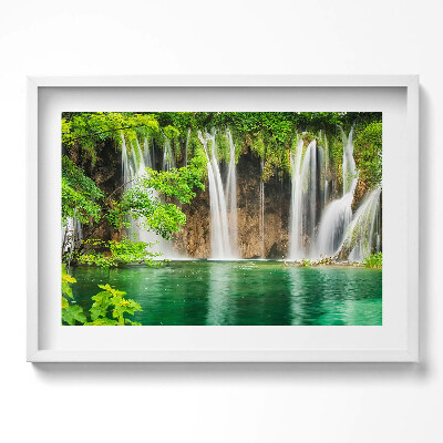 Obraz w ramie Natura - wodospad jezioro i roślinność