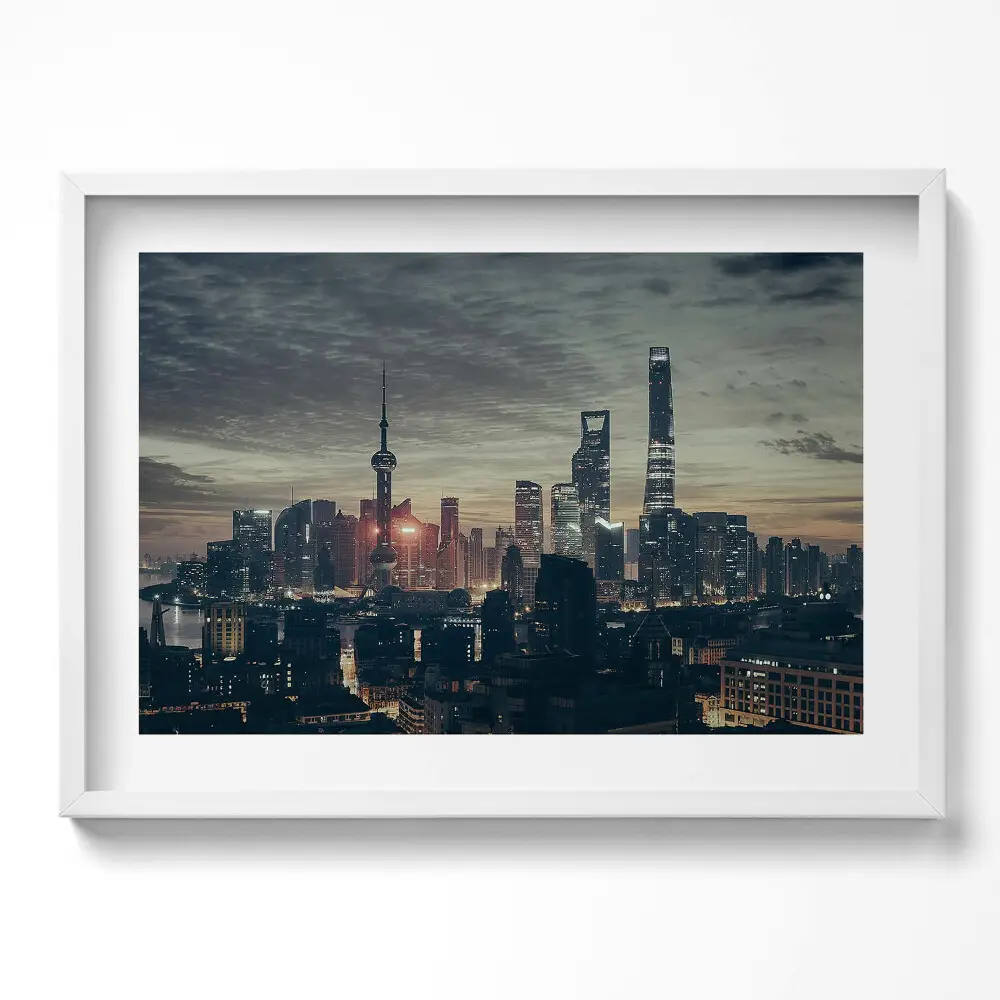 Obraz w ramie Panorama Shanghai nocą