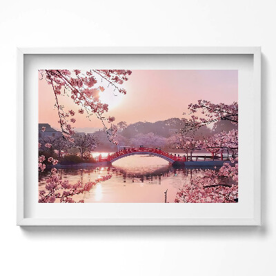Obraz w ramie Kwiaty wiśni i most - styl japoński