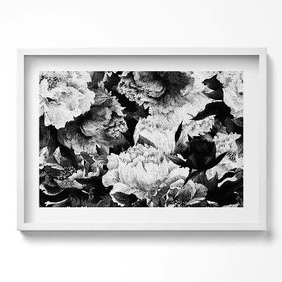 Obraz w ramie Czarno-białe kwiaty piwonie