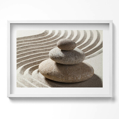 Obraz w ramie Stos kamieni na piasku zen