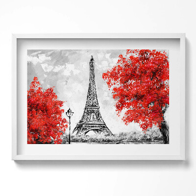Obraz w ramie Malunek wieży Eiffla i czerwonych drzew