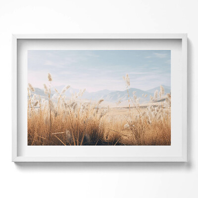 Obraz w ramie Romantyczny pejzaż traw i gór w stylu boho