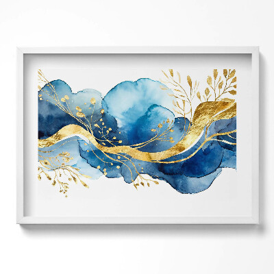 Obraz w ramie Abstrakcja złotych roślin na niebieskim tle