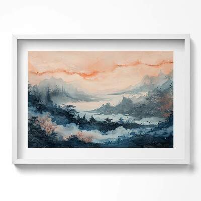 Obraz w ramie Abstrakcyjny pejzaż gór i lasów
