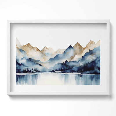 Obraz w ramie Akwarelowy pejzaż gór i jeziora