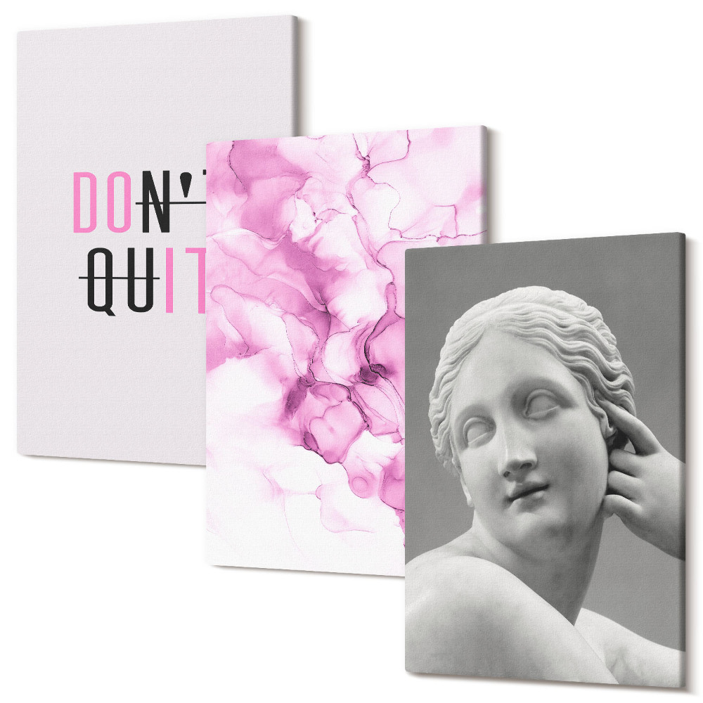 Zestaw obrazów 3 części tryptyk Abstrakcja akwareli inspirujące hasło antyczna rzeźba