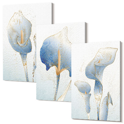 Zestaw obrazów 3 części tryptyk Delikatne błękitne kwiaty na jasnym tle