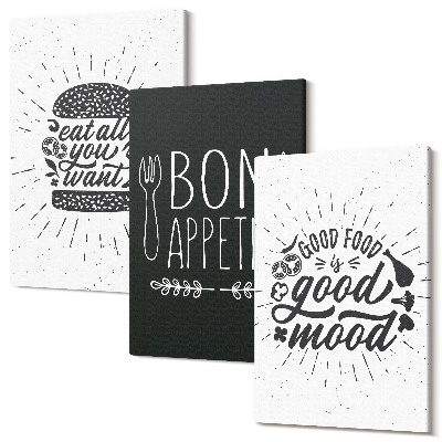 Zestaw obrazów tryptyk na ścianę Grafika z jedzeniem i hasłami kulinarnymi