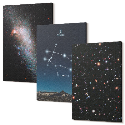 Zestaw obrazów 3 części tryptyk Znak zodiaku Bliźnięta galaktyka kosmos gwiazdy