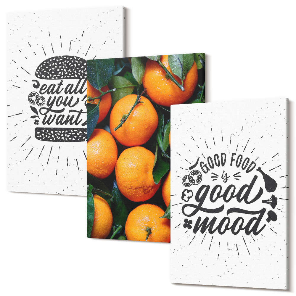 Zestaw obrazów na płótnie tryptyk Kuchenne motywy i soczyste pomarańcze