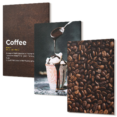 Zestaw obrazów tryptyk na ścianę Napój z bitą śmietaną ziarna kawy definicja