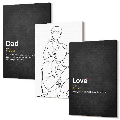 Zestaw obrazów 3 części tryptyk Rodzina line-art z definicjami miłości i ojcostwa