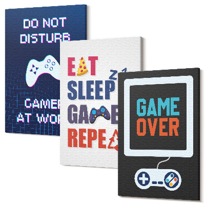 Zestaw obrazów na płótnie tryptyk Napisy dla gracza związane z rozrywką