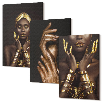 Zestaw obrazów 3 części tryptyk Eleganckie portrety afrykańskiej kobiety