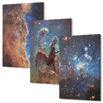 Zestaw obrazów 3 części tryptyk Kosmiczne krajobrazy z galaktykami i mgławicami