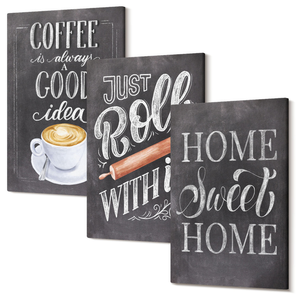 Zestaw obrazów tryptyk na ścianę Kawa wałek domowe ciepło i przytulność