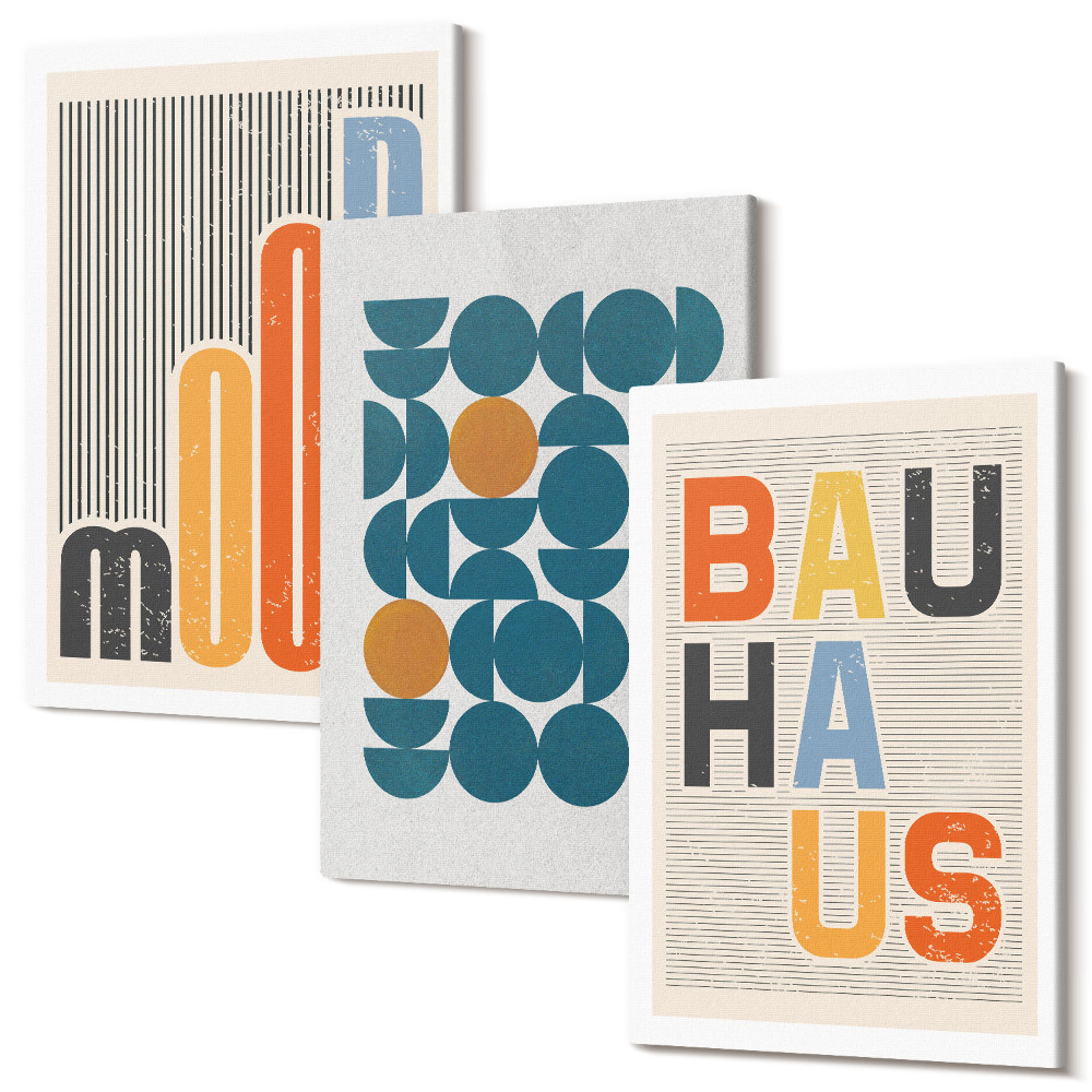Zestaw obrazów 3 części tryptyk Geometryczne wzory postery styl Bauhaus