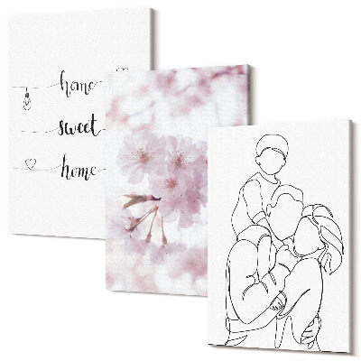 Zestaw obrazów na płótnie tryptyk Kwiaty i rodzina w minimalistycznym designie