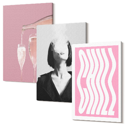 Zestaw obrazów na płótnie tryptyk Stylowy portret kobiety szampan relaks