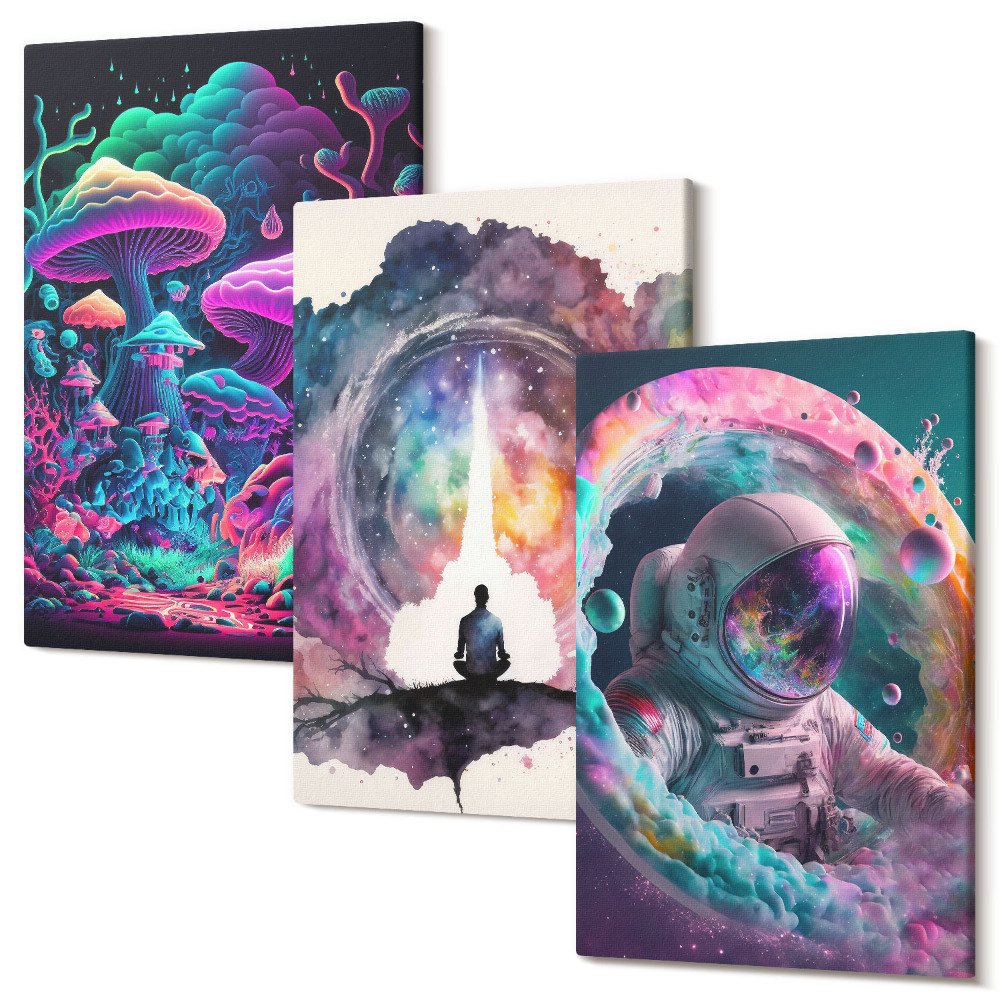 Zestaw obrazów 3 części tryptyk Kolorowe ilustracje w stylu fantasy sztuka