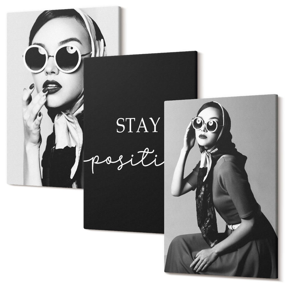 Zestaw obrazów 3 części tryptyk Stylowe portrety kobiet w okularach przeciwsłonecznych