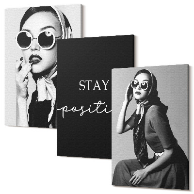 Zestaw obrazów 3 części tryptyk Stylowe portrety kobiet w okularach przeciwsłonecznych