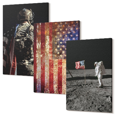 Zestaw obrazów tryptyk na ścianę Amerykańskie symbole narodowe flaga USA