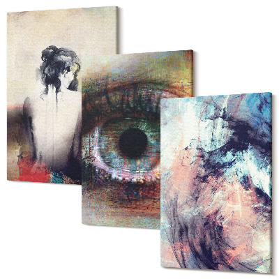Zestaw obrazów 3 części tryptyk Portret kobiety oko abstrakcyjne kolory emocje
