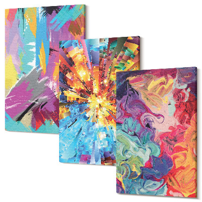 Zestaw obrazów 3 części tryptyk Kolorowe abstrakcje farb z dynamicznymi wzorami