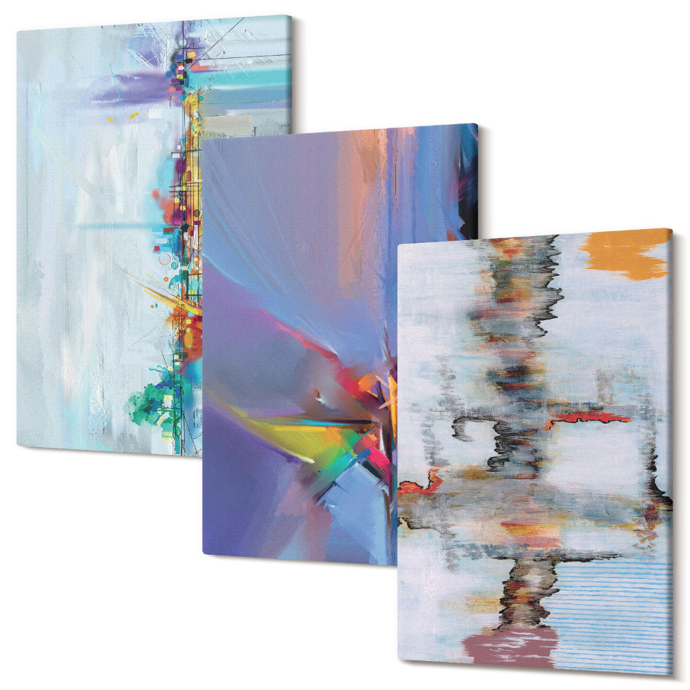 Zestaw obrazów 3 części tryptyk Abstrakcyjne kompozycje styl malarski