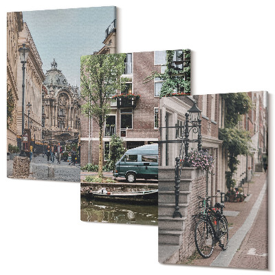 Zestaw obrazów tryptyk na ścianę Miejskie spokojne widoki na budynki