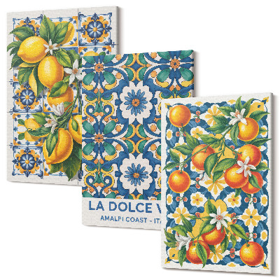 Zestaw obrazów 3 części tryptyk Cytrusy i kolorowe abstrakcyjne wzory postery