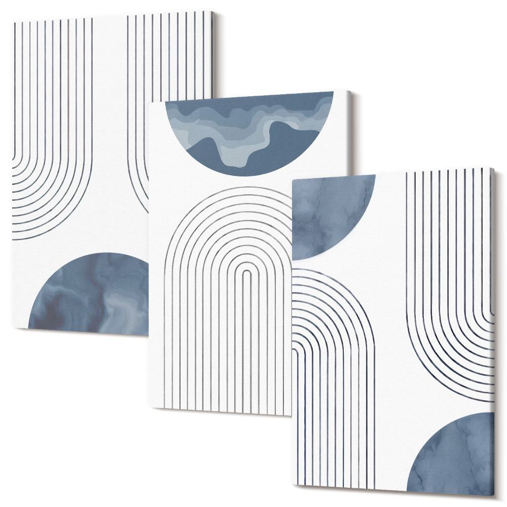 Zestaw obrazów na płótnie tryptyk Abstrakcyjne wzory w odcieniach niebieskiego i białego