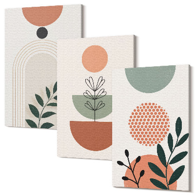 Zestaw obrazów 3 części tryptyk Roślinne motywy w nowoczesnych kształtach i kolorach