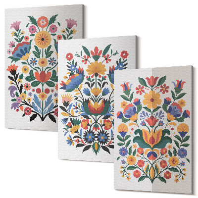 Zestaw obrazów na płótnie tryptyk Kwiatowe wzory w intensywnych kolorach na tle białym