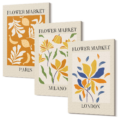 Zestaw obrazów 3 części tryptyk Kwiatowe postery Paryż Mediolan Londyn