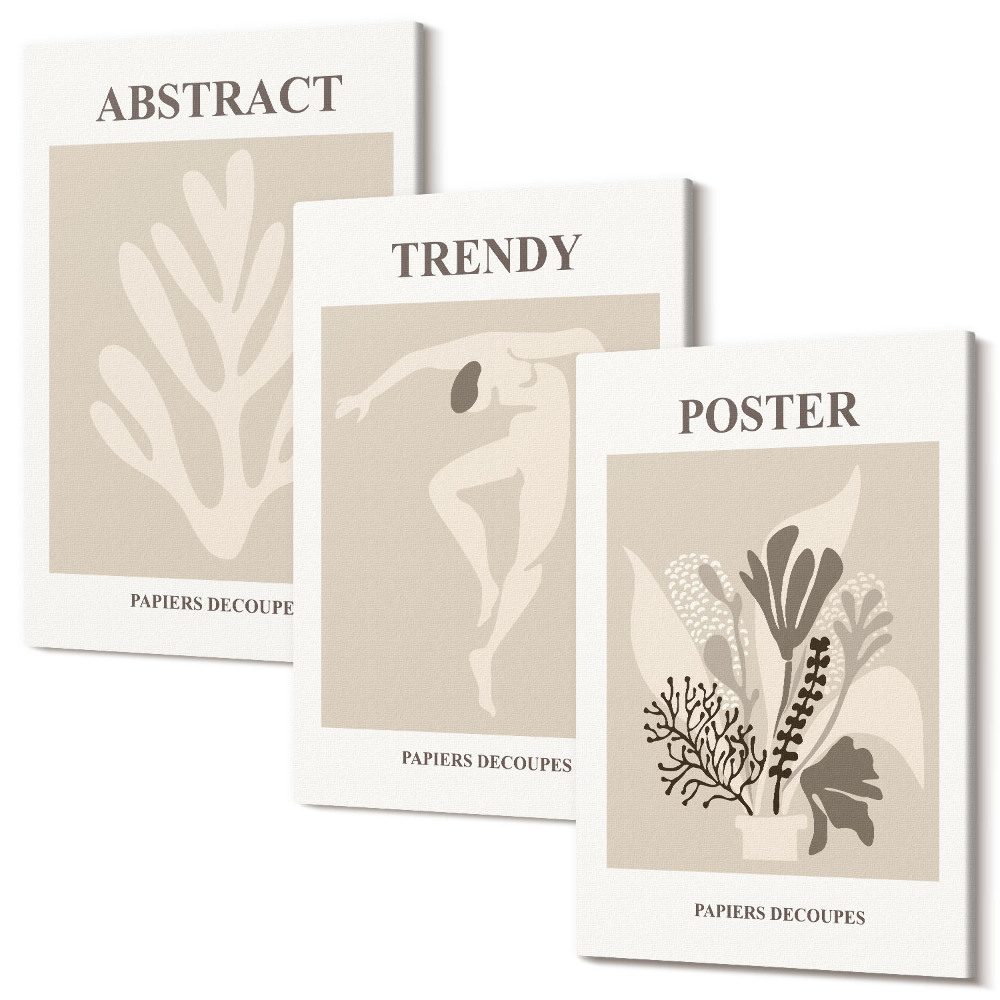 Zestaw obrazów na płótnie tryptyk Wzory roślinne w odcieniach beżu i brązu