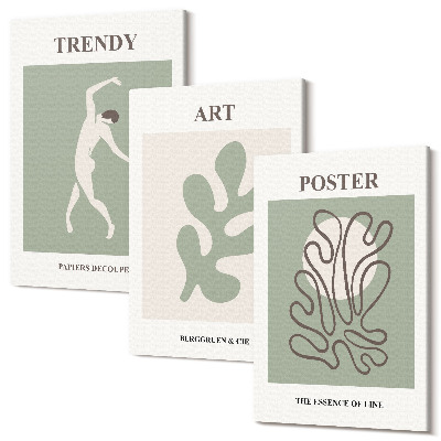 Zestaw obrazów na płótnie tryptyk Abstrakcyjne postacie i roślinne motywy w stonowanej kolorystyce