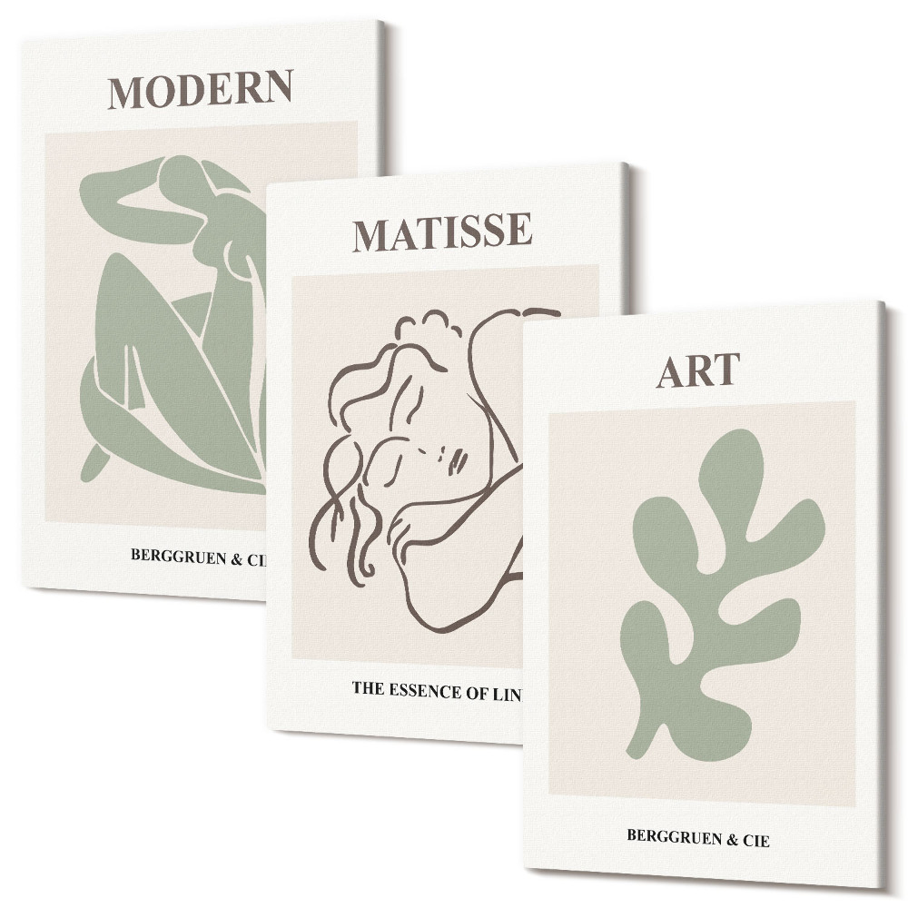 Zestaw obrazów 3 części tryptyk Stylowe postacie i rośliny w minimalistycznym designie