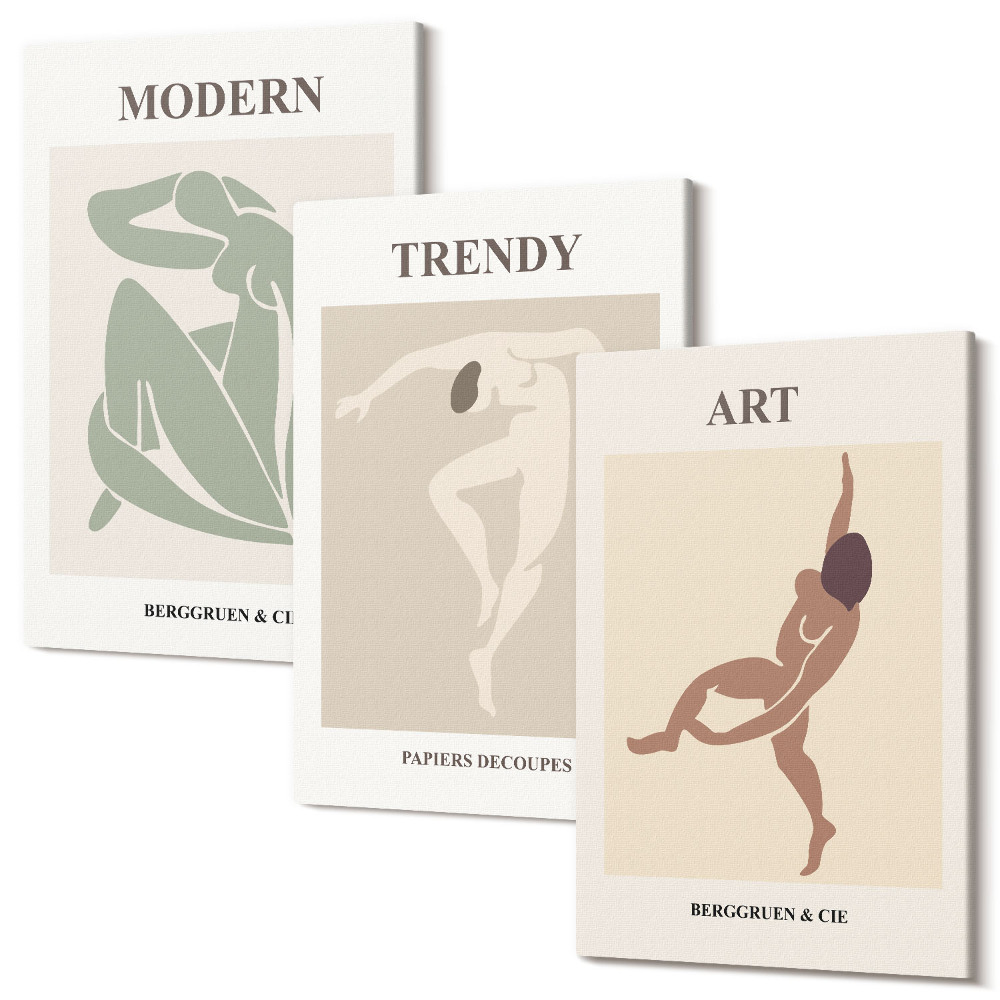 Zestaw obrazów na płótnie tryptyk Stylowe postacie w minimalistycznych odcieniach